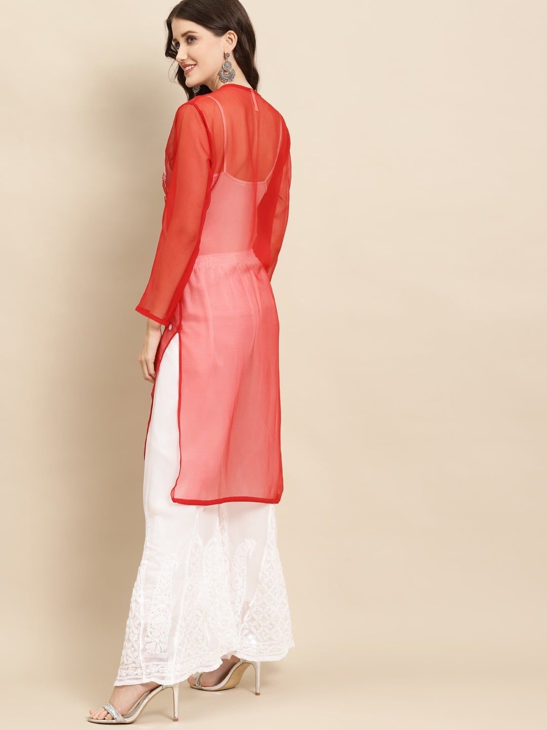 Women Lucknowi Chikankari Straight Georgette Kurta