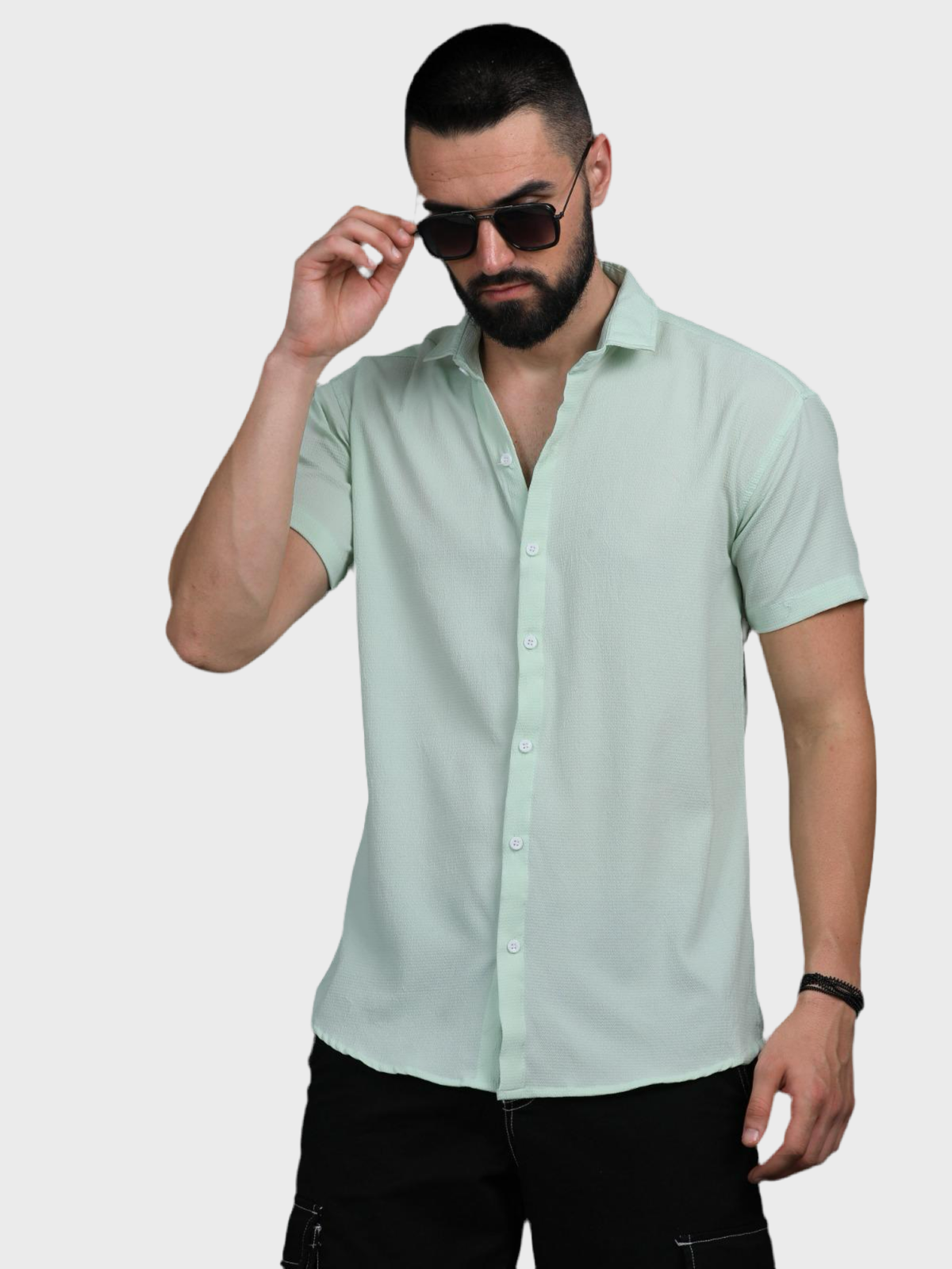 Men's Polycotton (Popcorn Fabric ) Solid Half Sleeves Casual Shirt