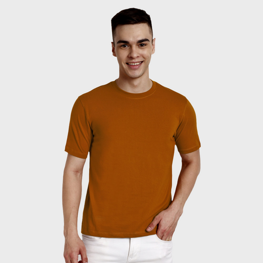 Men's Casual Regular Fit 100% Organic Cotton Solid Crew Neck