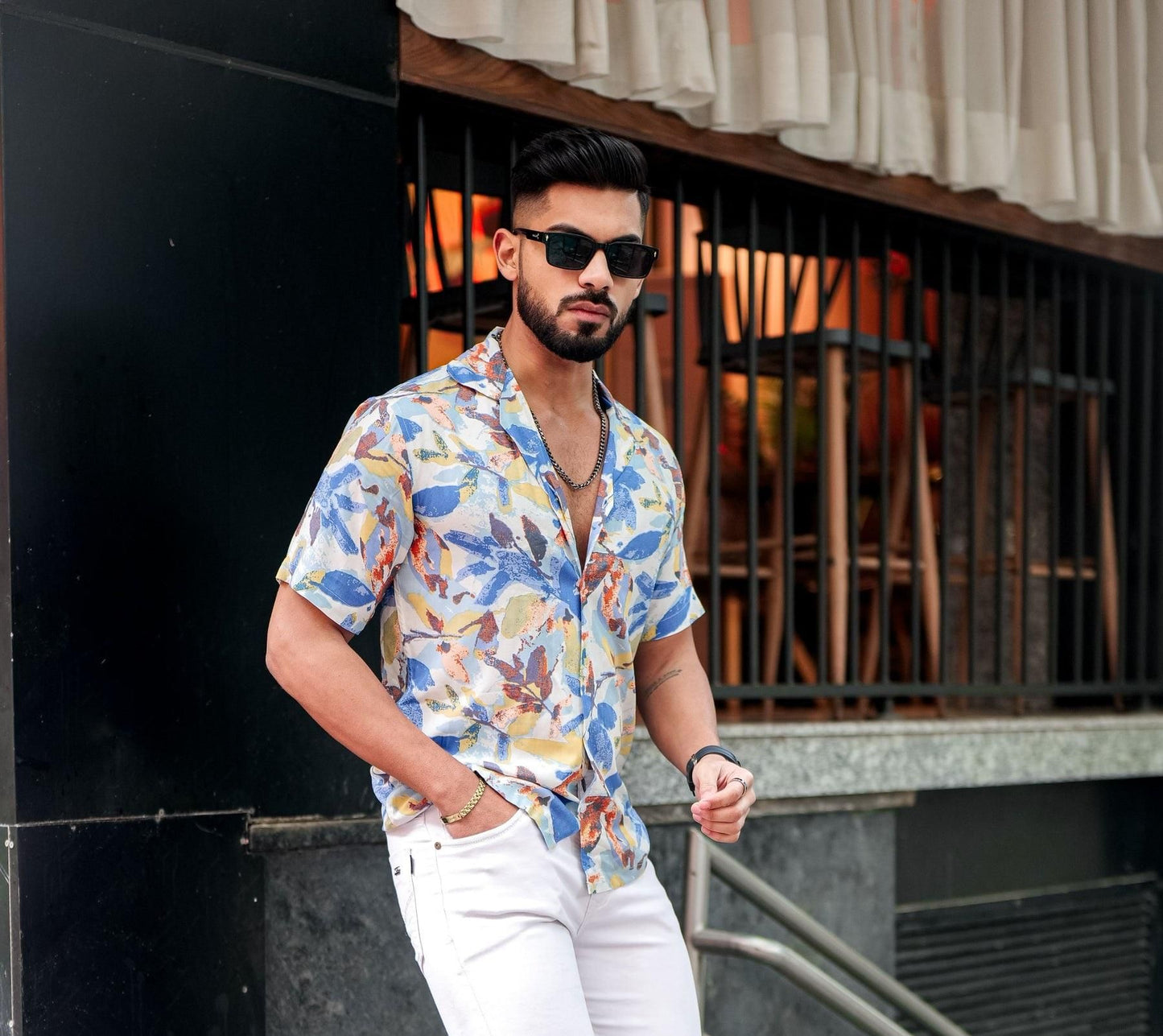 Men's Printed Rayon Cuban Collar Casual Shirt Multicolor