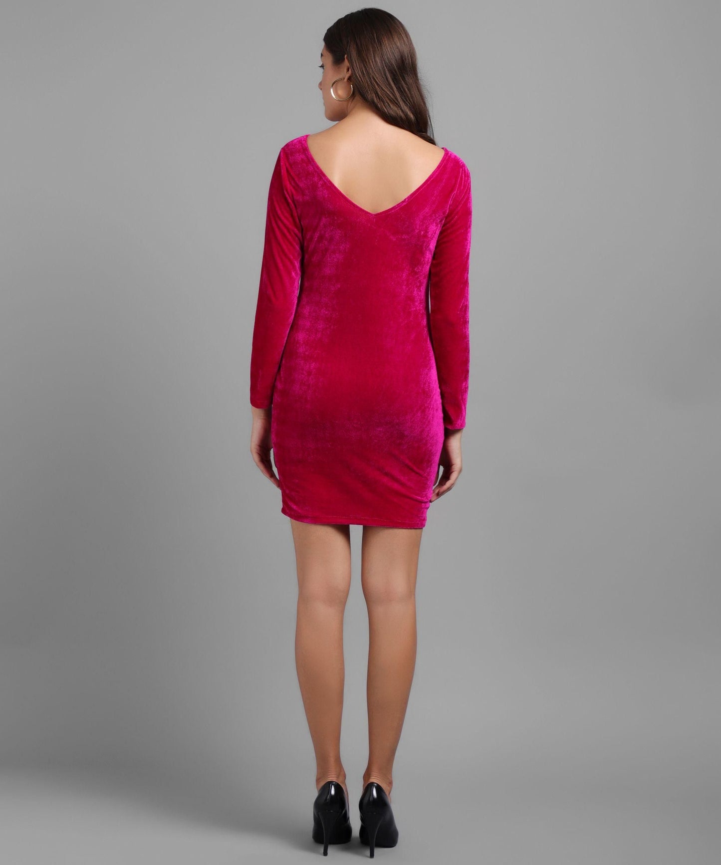 Women's Solid Pink Velvet Short Dress