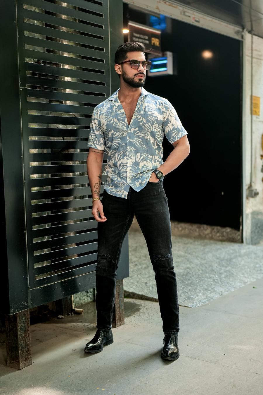 Men's Printed Rayon Cuban Collar Casual Shirt Multicolor