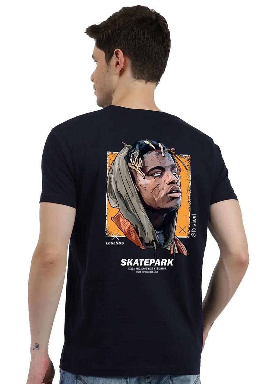 Navy Blue Mens Printed Short Sleeve 100% Cotton T-shirt