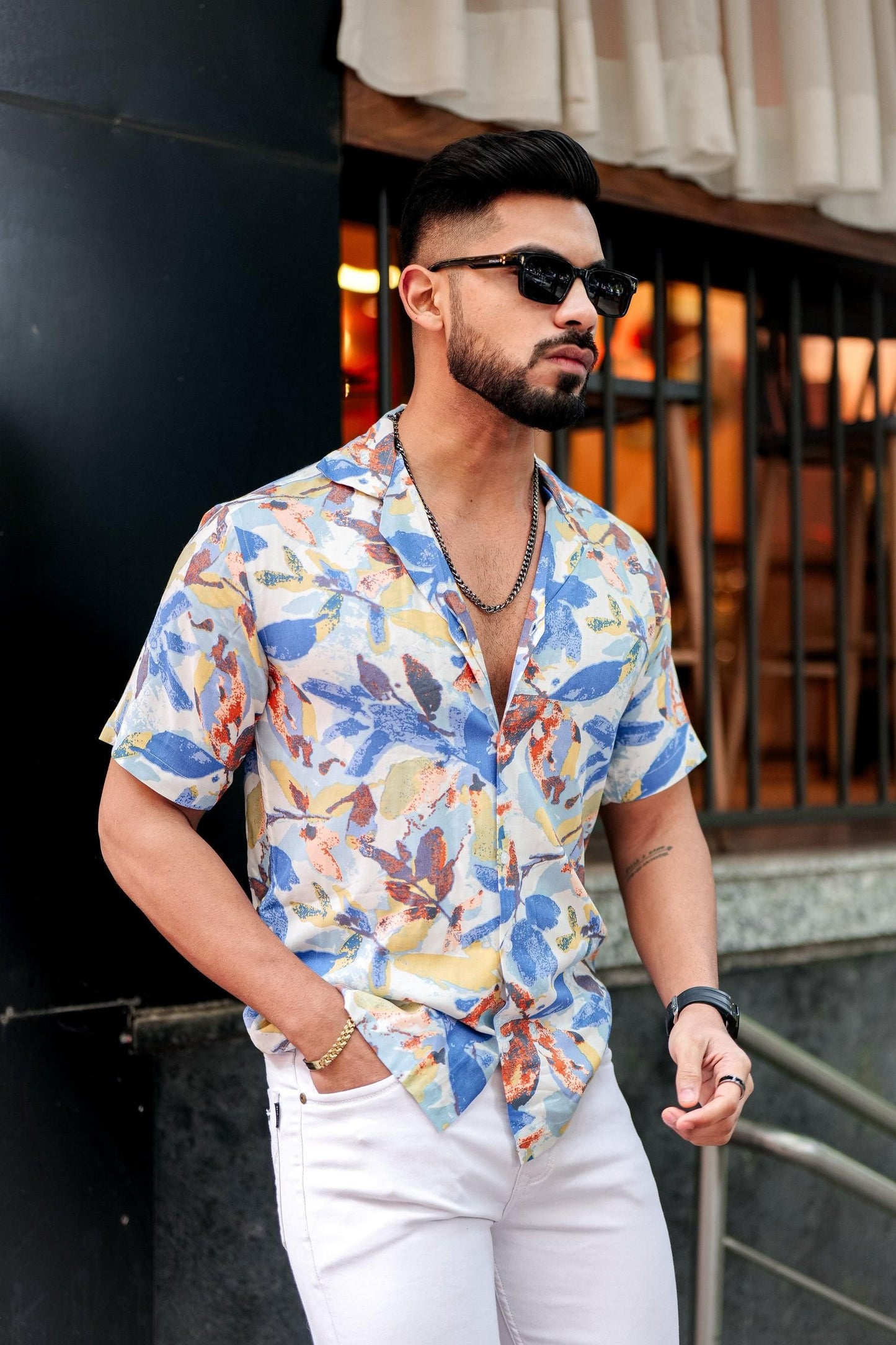 Men's Printed Rayon Cuban Collar Casual Shirt Multicolor