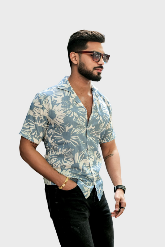 Men's Printed Rayon Cuban Collar Casual Shirt Multicolor