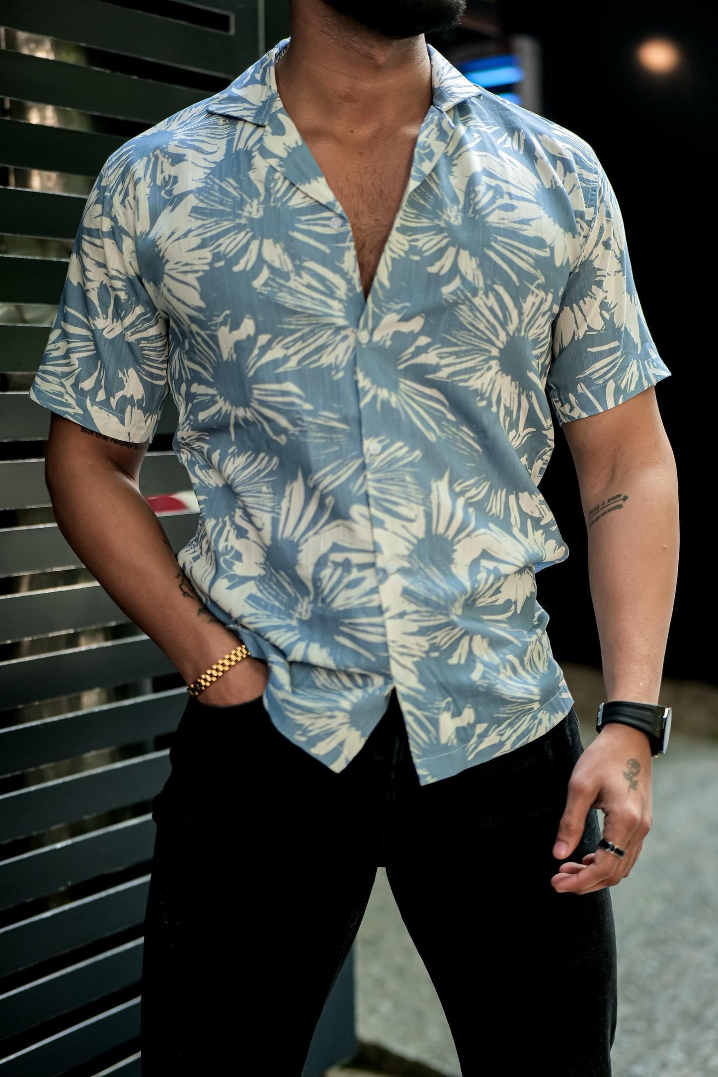 Men's Printed Rayon Cuban Collar Casual Shirt Multicolor