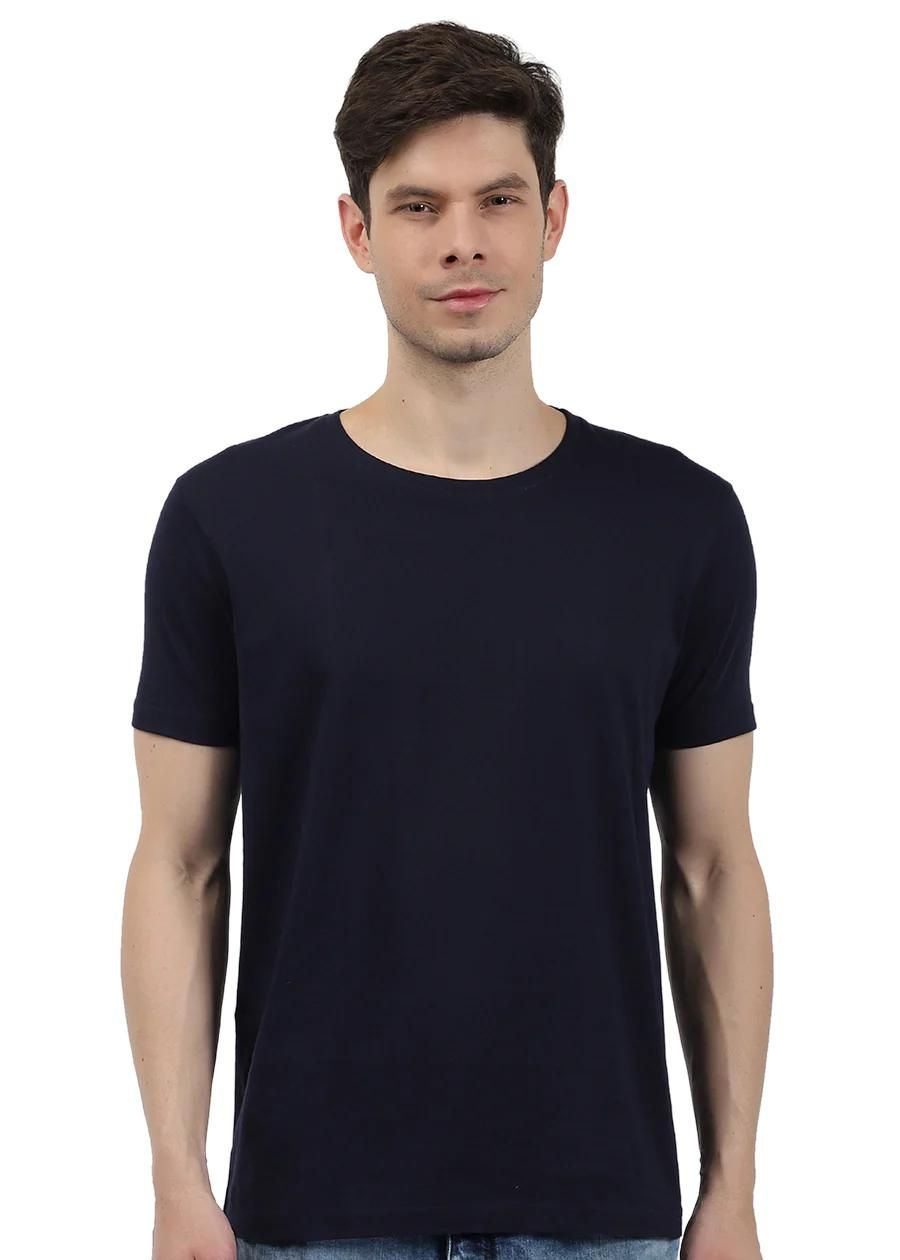 Navy Blue Mens Printed Short Sleeve 100% Cotton T-shirt