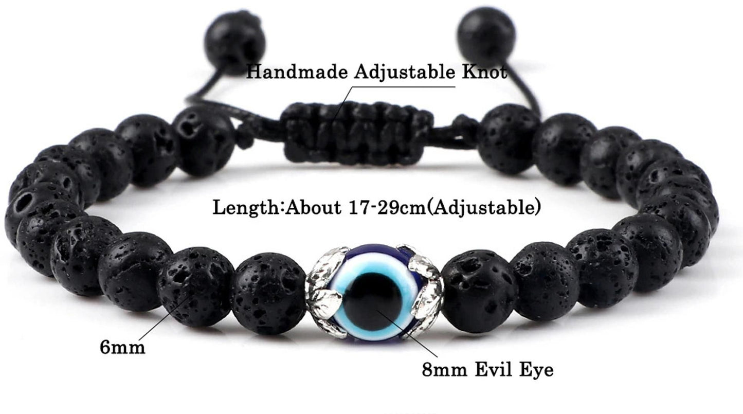 Fashion Frill Unisex Lava Stone Beads Evil Eye Black Bracelet