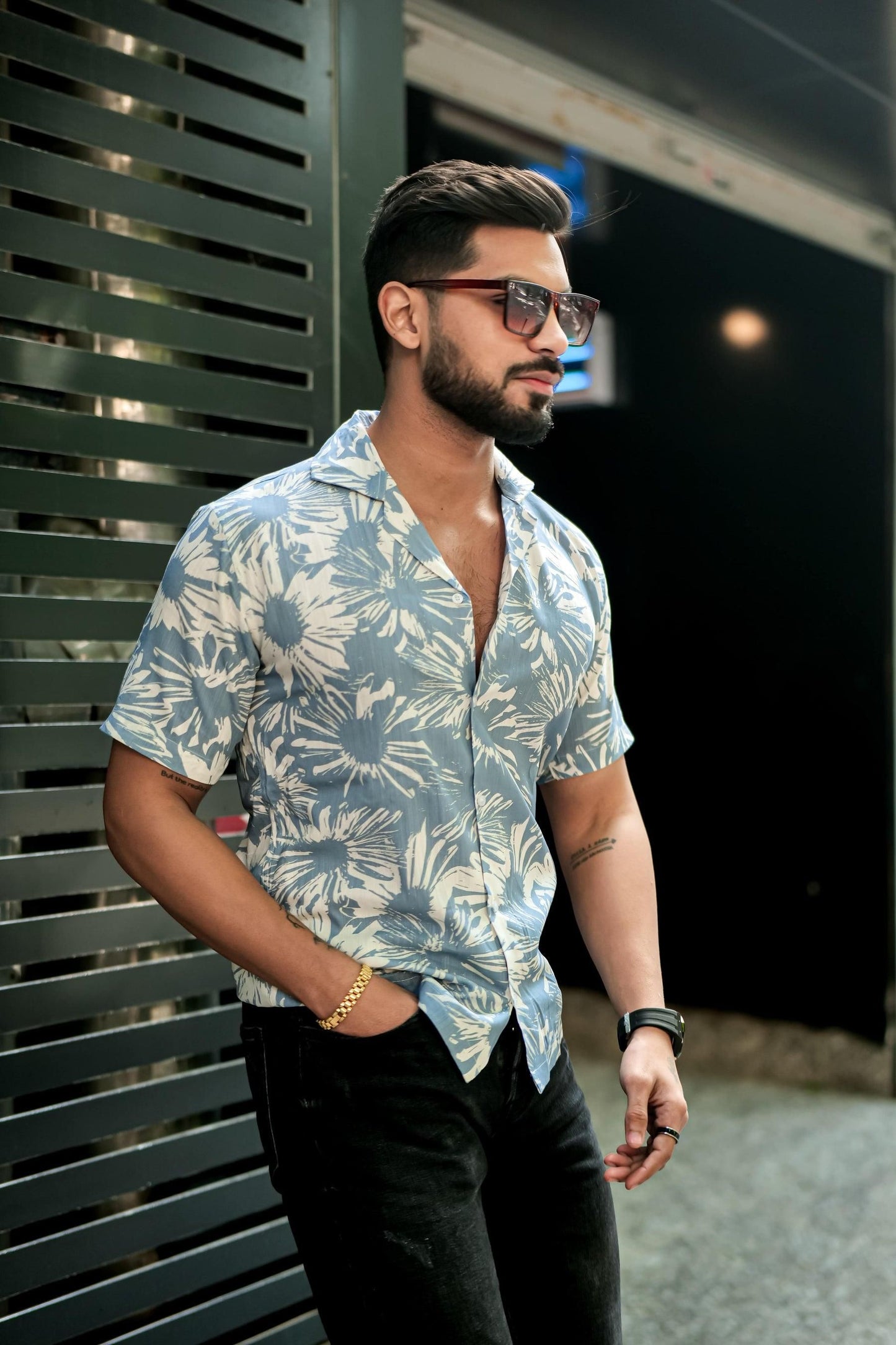 Men's Printed Rayon Cuban Collar Casual Shirt Multicolor