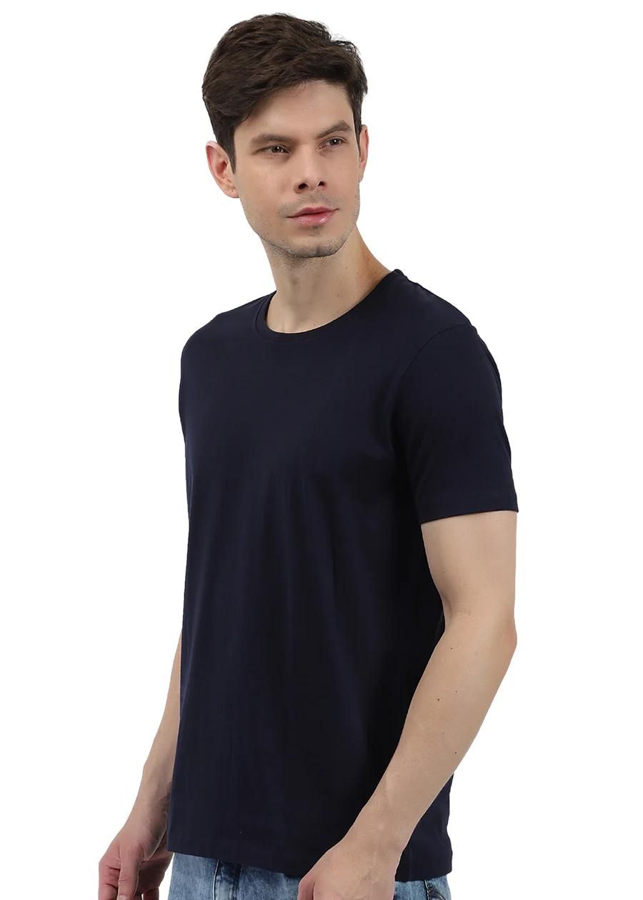 Navy Blue Mens Printed Short Sleeve 100% Cotton T-shirt