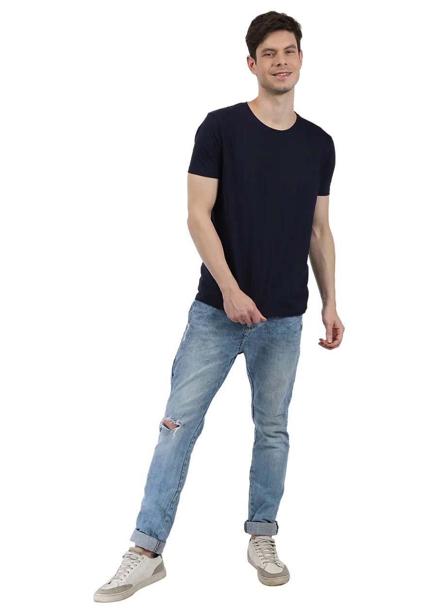 Navy Blue Mens Printed Short Sleeve 100% Cotton T-shirt