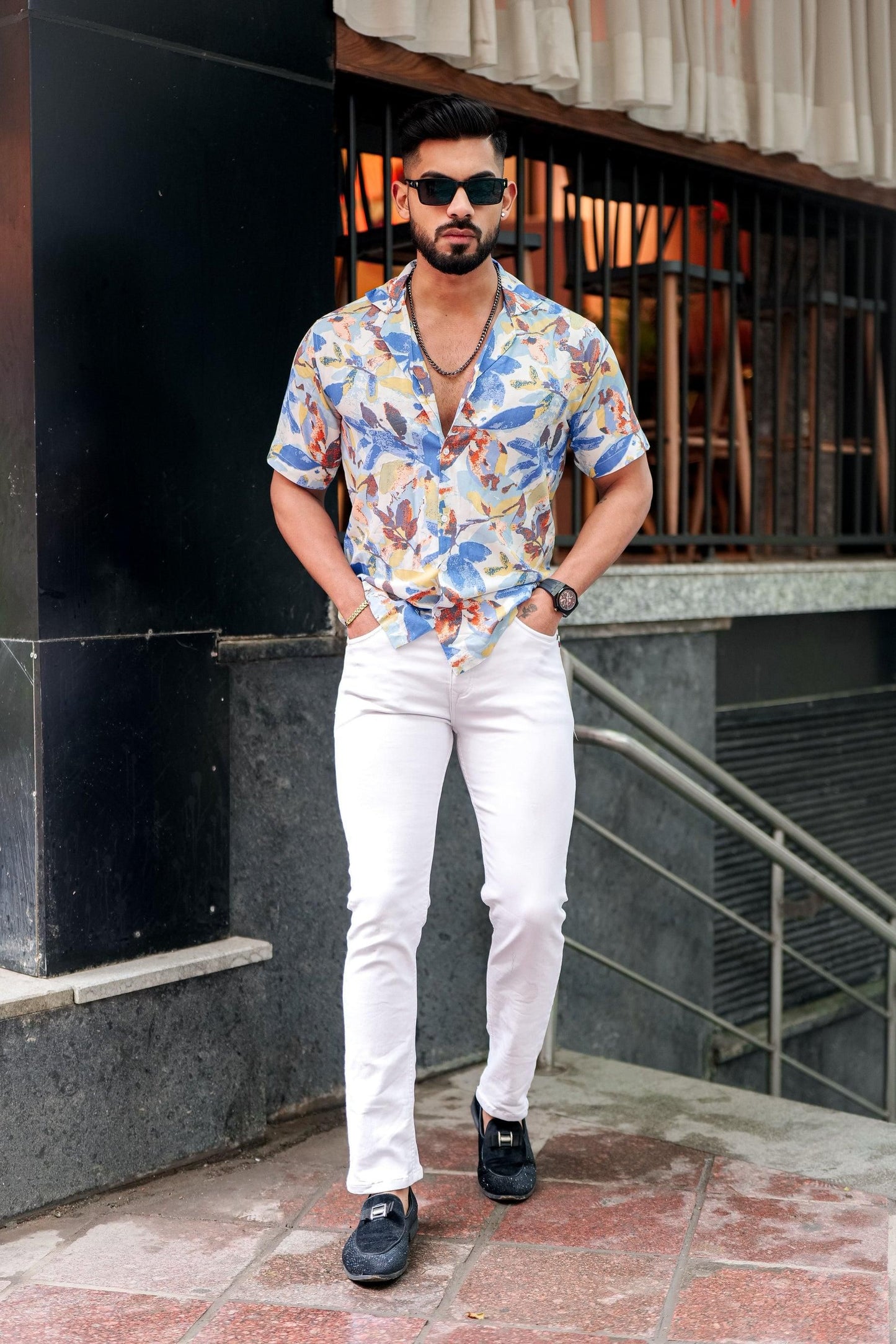 Men's Printed Rayon Cuban Collar Casual Shirt Multicolor