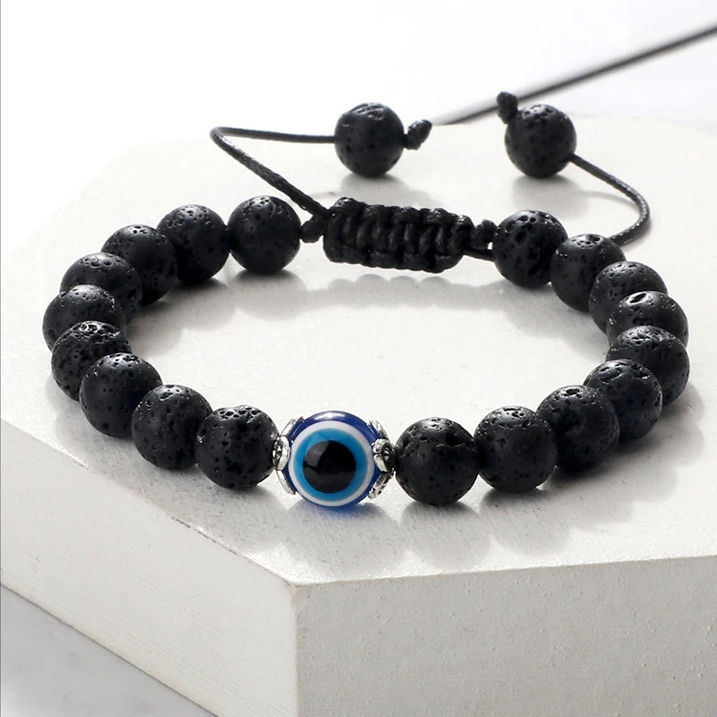 Fashion Frill Unisex Lava Stone Beads Evil Eye Black Bracelet