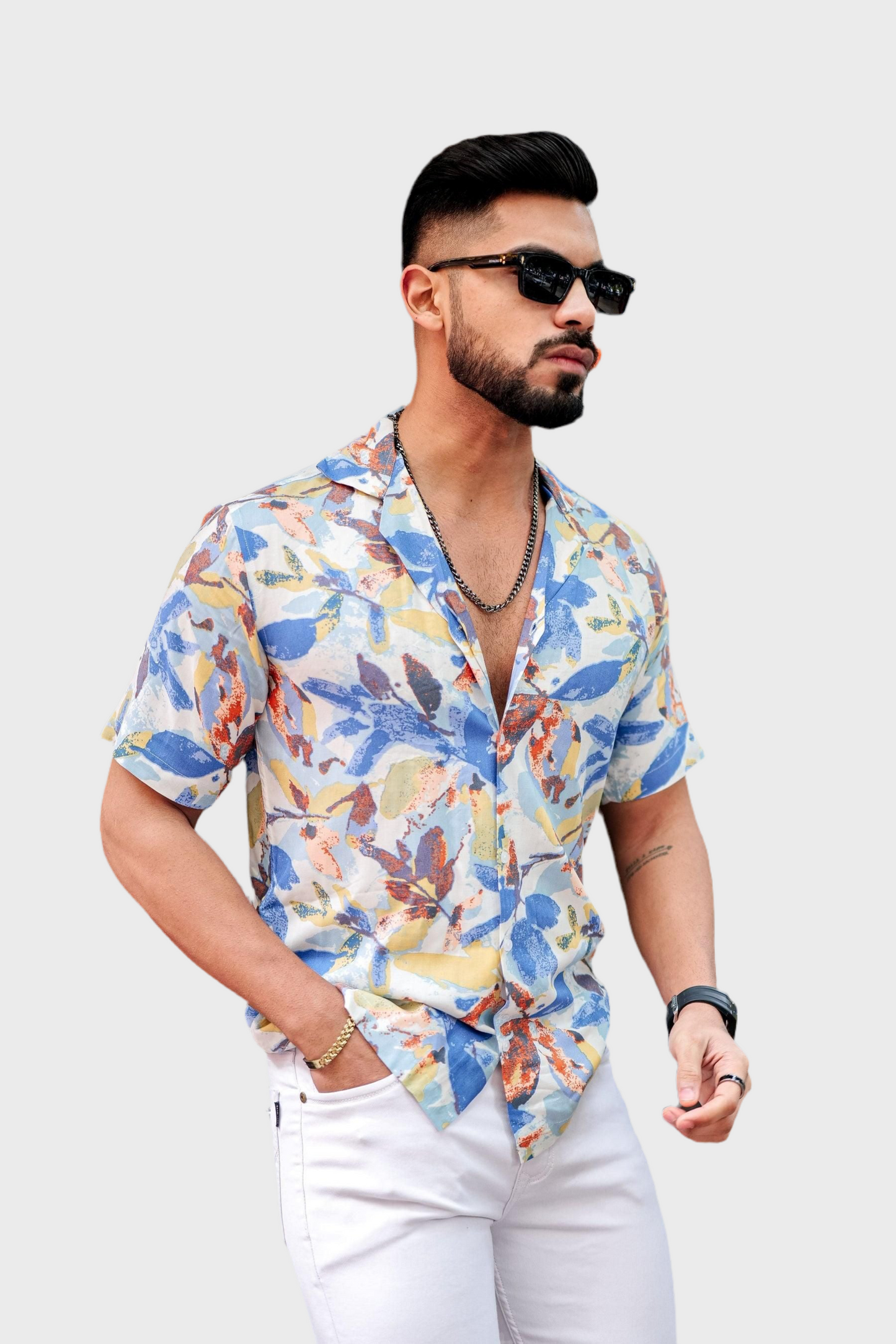 Men's Printed Rayon Cuban Collar Casual Shirt Multicolor