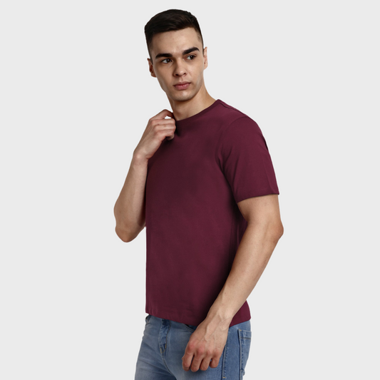 Men's Casual Regular Fit 100% Organic Cotton Solid Crew Neck