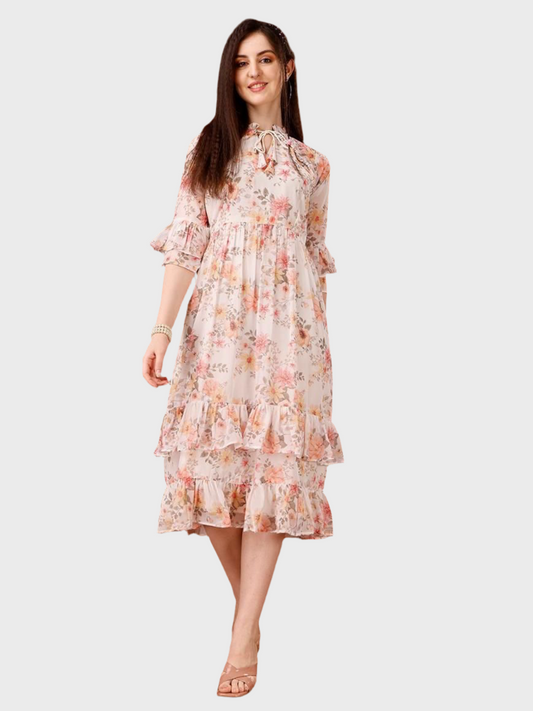 Women's Georgette Floral Print Flared Midi Dress
