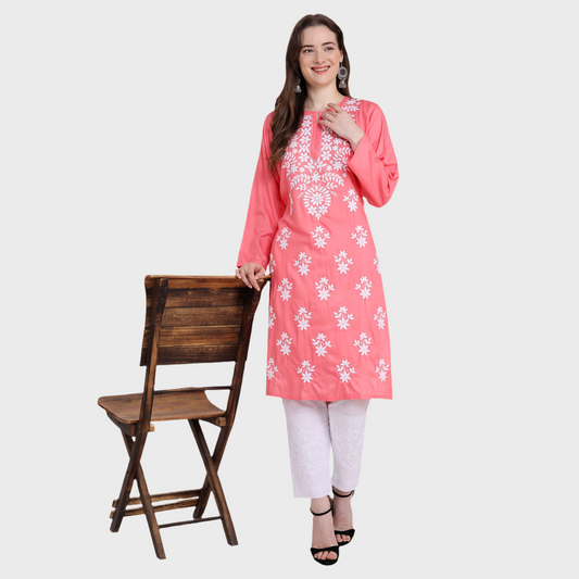 Women Lucknowi Chikankari Rayon Straight Kurta