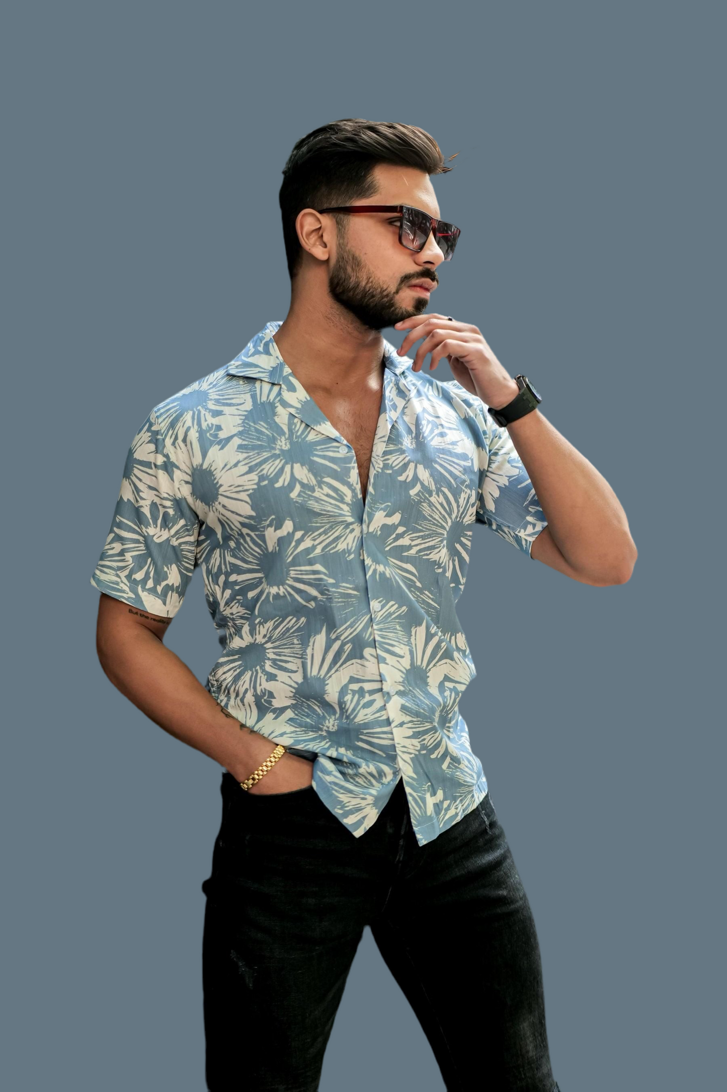 Men's Printed Rayon Cuban Collar Casual Shirt Multicolor