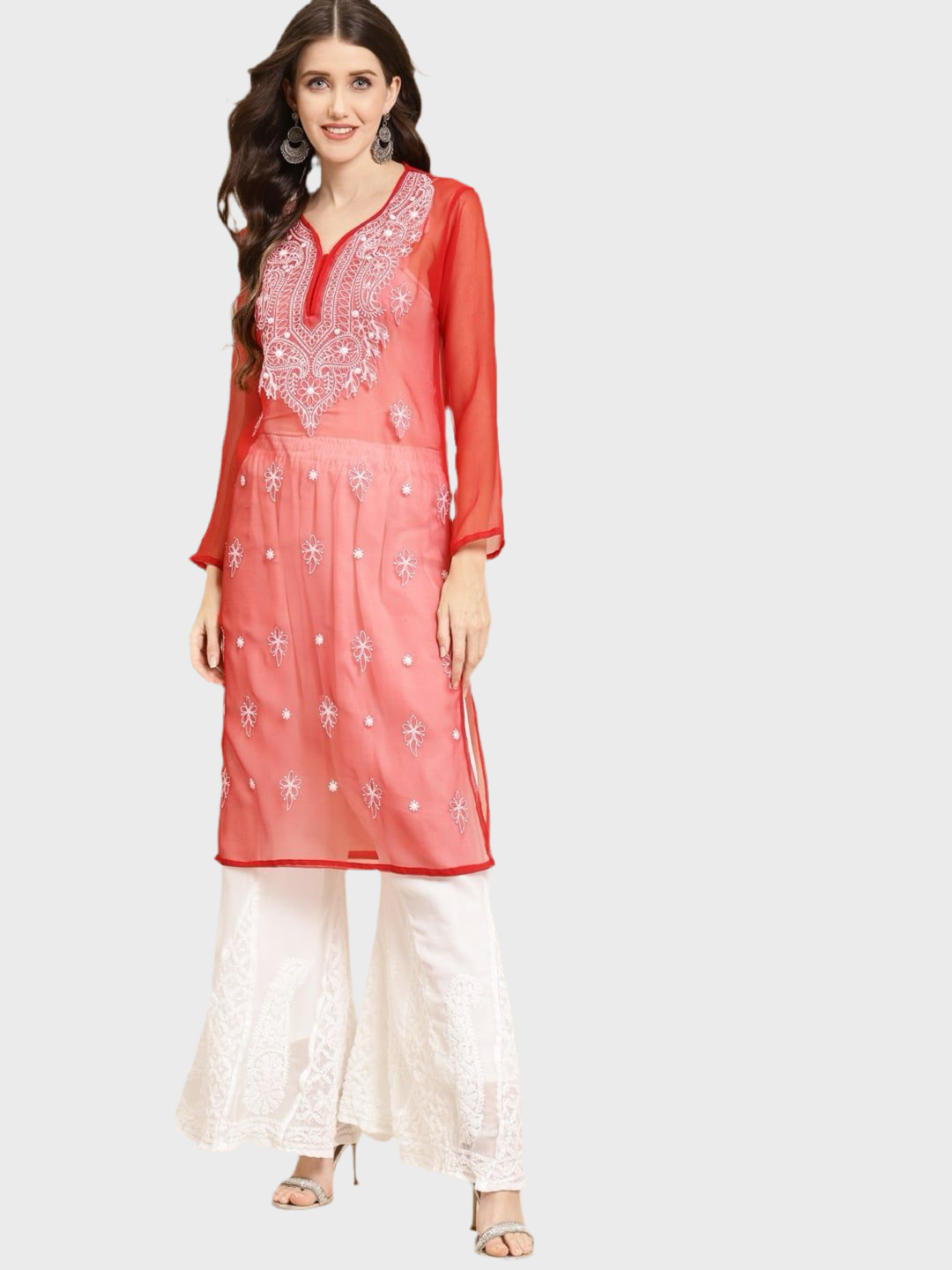 Women Lucknowi Chikankari  Straight Georgette Kurta